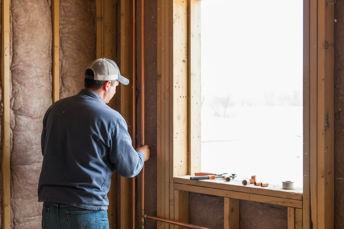 Licensed plumber running new copper supply lines in a Northville home